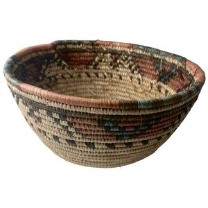 Hand Woven Coiled Bowl Basket Boho Vintage Nigerian Hausa Tribal South Western